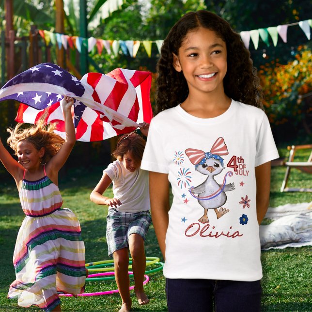 Albernes Girl Gänse 4. Juli T-Shirt (Customizable Little Girl Silly Goose 4th of July T T-Shirt)