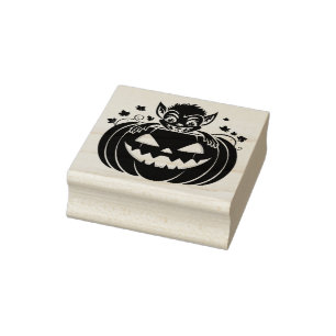 Albernes Halloween Gremlin versteckt sich in Pumpk Gummistempel