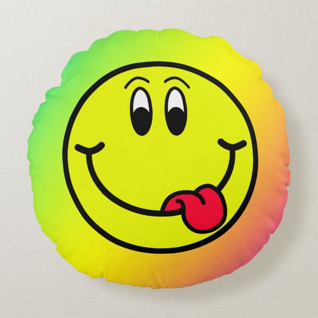 Albernes Lächeln Emoji Rainbow Round Pillow Rundes Kissen (Vorderseite)