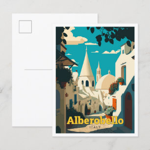 Alberobello Italien Reise Vintage-Illustration Postkarte