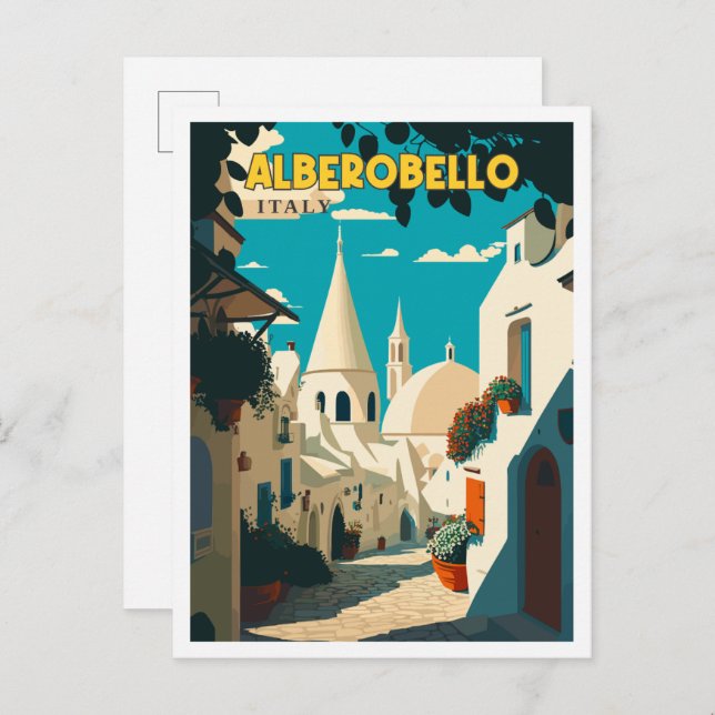 Alberobello Italien Vintage Illustration Postkarte (Vorne/Hinten)
