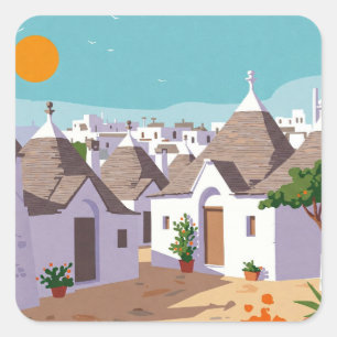 Alberobello Italy Trulli houses Travel abstrakt Quadratischer Aufkleber