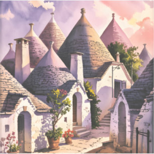 Alberobello Trulli Häuser Italien Reise Wasserfarb Aufkleber