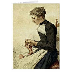 Albert Anker - Junge Frau knettiert