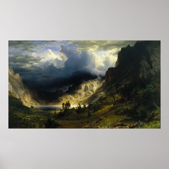 Albert Bierstadt - Ein Sturm im Rocky Mountains Poster (Vorne)