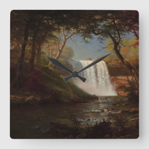 Albert Bierstadt Malerei Wald Wasserfall Destiny Quadratische Wanduhr