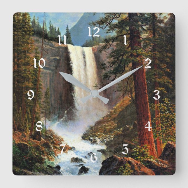Albert Bierstadt painting, Vernal Falls Quadratische Wanduhr (Vorderseite)