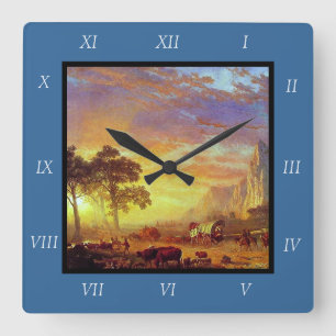 Albert Bierstadt's The Oregon Trail, 1869 Canvas P Quadratische Wanduhr