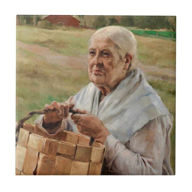 Albert Edelfelt - Alte Frau mit einem kleinen Korb Fliese (Vorderseite)