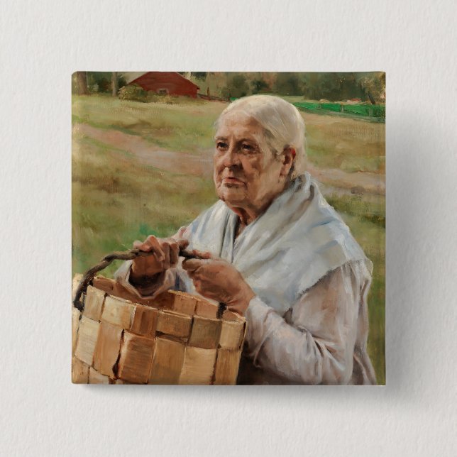 Albert Edelfelt - Alte Frau mit einem Splintkorb Button (Vorderseite)