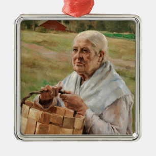 Albert Edelfelt - Alte Frau mit Spanbasket Ornament Aus Metall