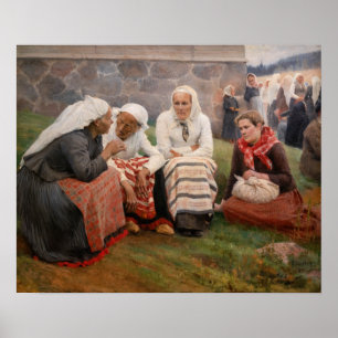 Albert Edelfelt - Frauen außerhalb der Kirche Poster