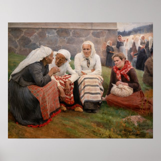 Albert Edelfelt - Frauen außerhalb der Kirche Poster (Vorne)