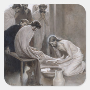 Albert Edelfelt - Jesus Washing Feet of Disciples Quadratischer Aufkleber
