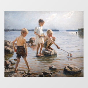 Albert Edelfelt - Jungen spielen am Ufer Fensteraufkleber