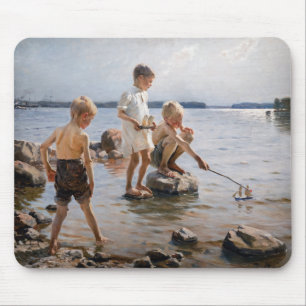 Albert Edelfelt - Jungen spielen am Ufer Mousepad