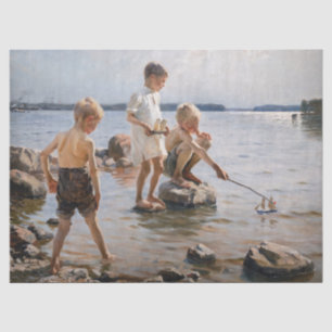 Albert Edelfelt - Jungen spielen am Ufer Seidenpapier