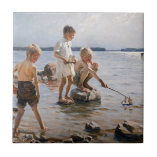 Albert Edelfelt - Jungs, die an der Küste spielen Fliese