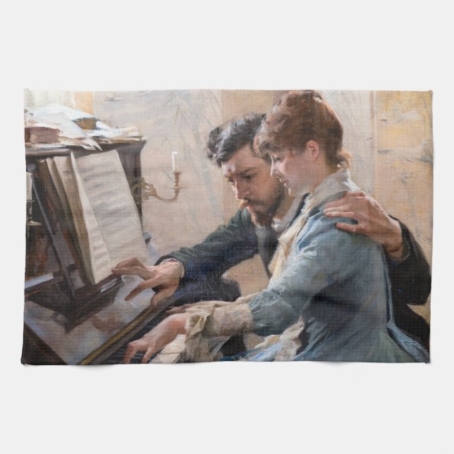 Albert Edelfelt - Klavier spielen Geschirrtuch (Horizontal)