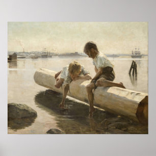 Albert Edelfelt - Zwei Jungen auf einem Baumstamm Poster