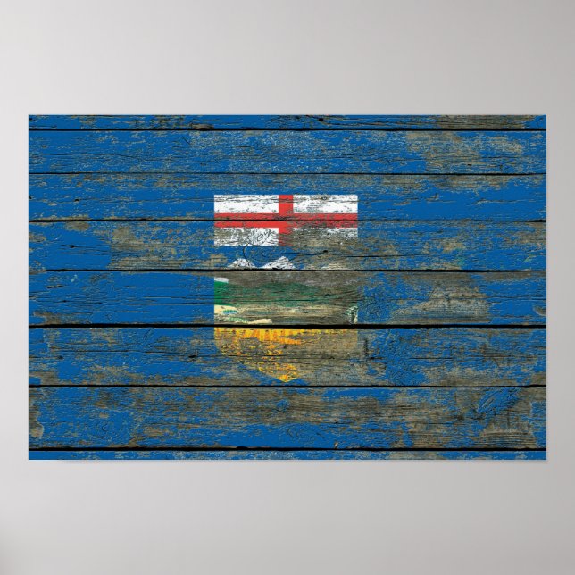 Alberta-Flagge auf dem Effekt von rohen Holzplatte Poster (Vorne)