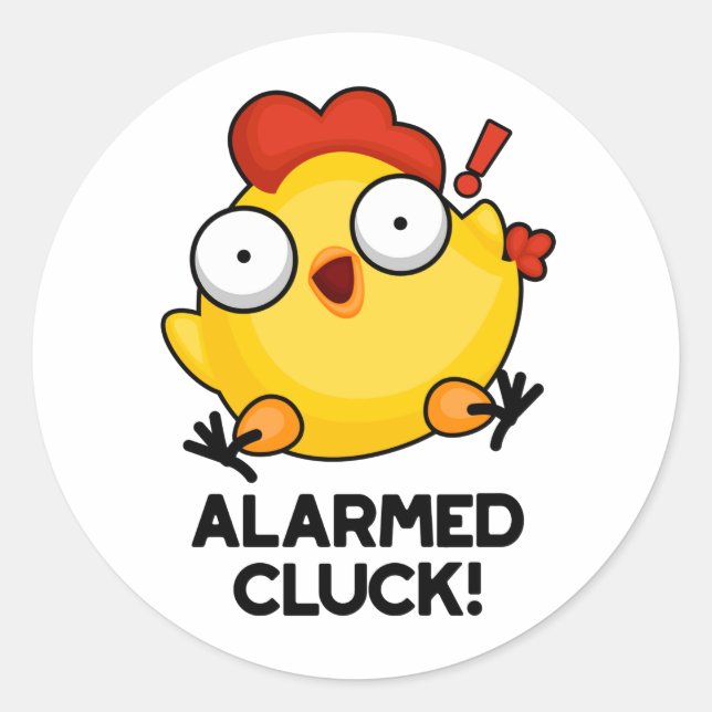 Albewaffneter Cluck Funny Chicken Clock Puff Runder Aufkleber (Vorderseite)