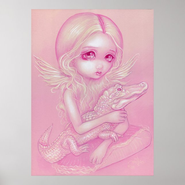 Albino Alligator Angel Großes Auge Tiefbraun Kunst Poster (Vorne)