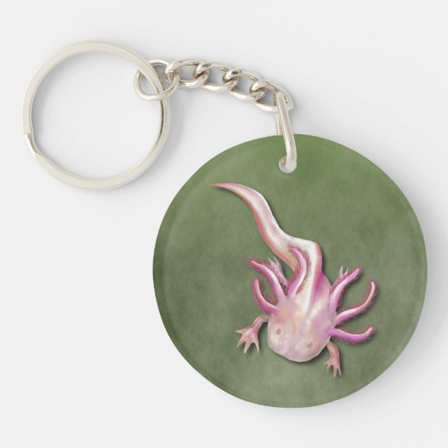 Albino Axolotl "Walking Fish" Kunst, Dichtung und  Schlüsselanhänger (Vorderseite)