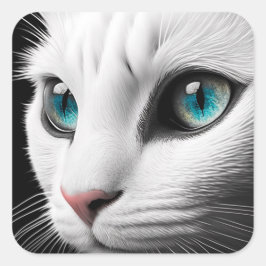 Albino White Cat Face Jewel Eyes Quadratischer Aufkleber