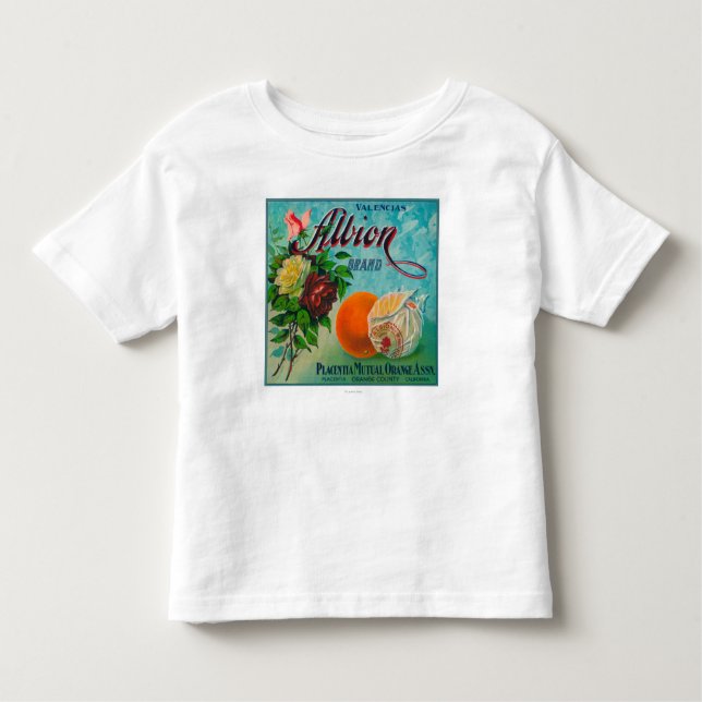 Albion Marken-Zitrusfrucht-Kisten-Aufkleber Kleinkind T-shirt (Vorderseite)