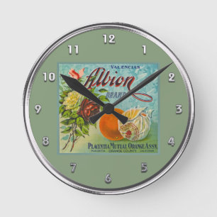 Albion Oranges Fruit Crate Label Runde Wanduhr