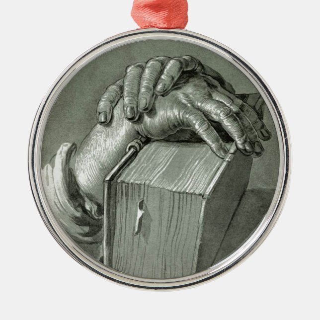 Albrecht Dürer Hand Study with Bible Ornament Aus Metall (Vorne)