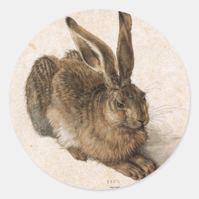 Albrecht Dürer - Junger Hase (Young Hare), 1502 Runder Aufkleber (Vorderseite)