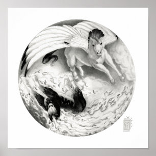 Albtraum/Mesa Pegasus Yin Yang in Schwarz und Weiß Poster
