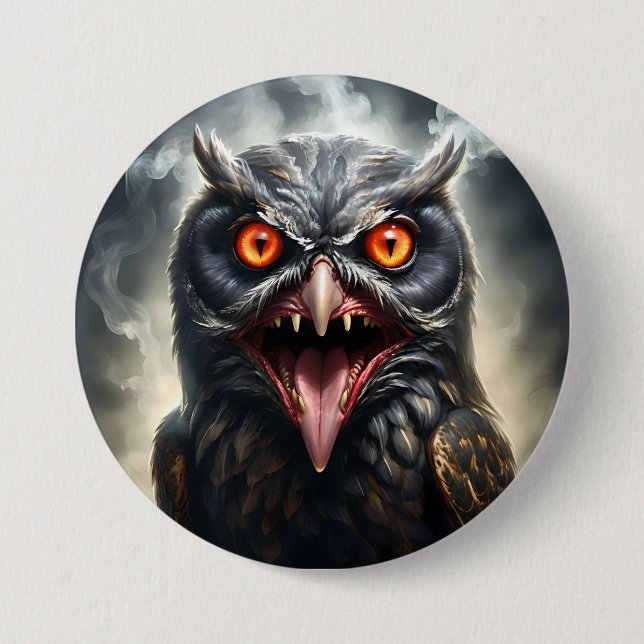 "Albtraumflügel: Das Fanged Vampire-Owl" Button (Vorderseite)