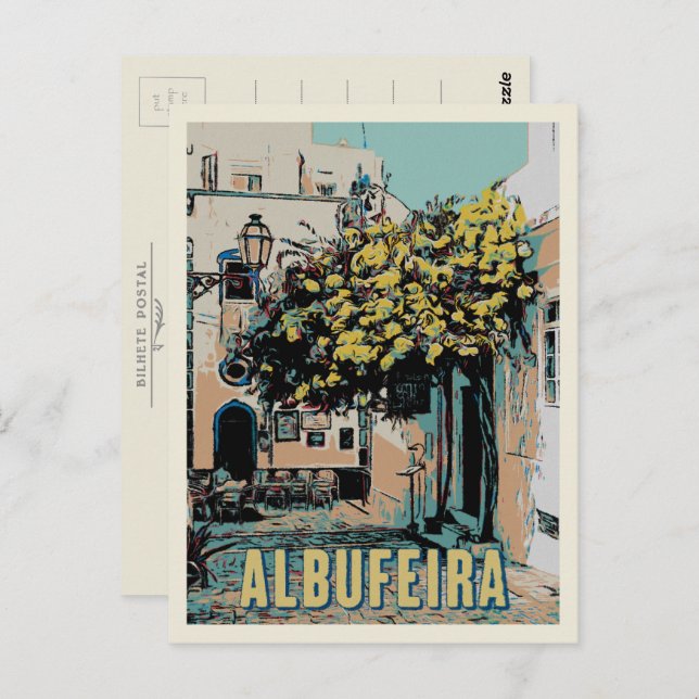 Albufeira Altstadt Pictureque Aussicht, Algarve Postkarte (Vorne/Hinten)