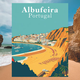 Albufeira, Portugal Europäische Retro-Kunst Postkarte