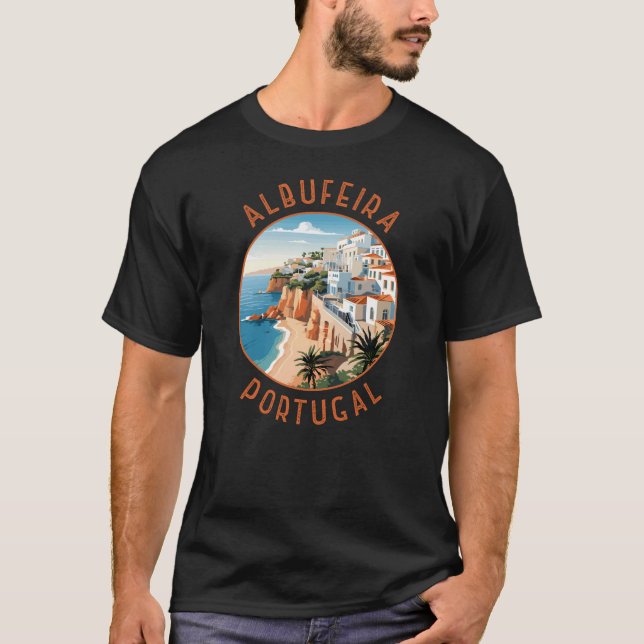 Albufeira Portugal Retro Distressed Circle T-Shirt (Vorderseite)