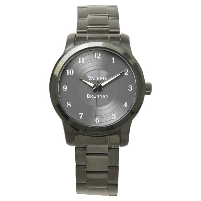 Album Personalisiert mit weißen Zahlen aufnehmen Armbanduhr (Vorderseite)