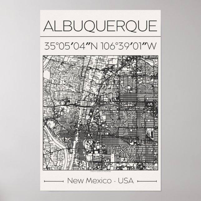 Albuquerque New Mexico Charcoal City Map Poster  (Vorne)