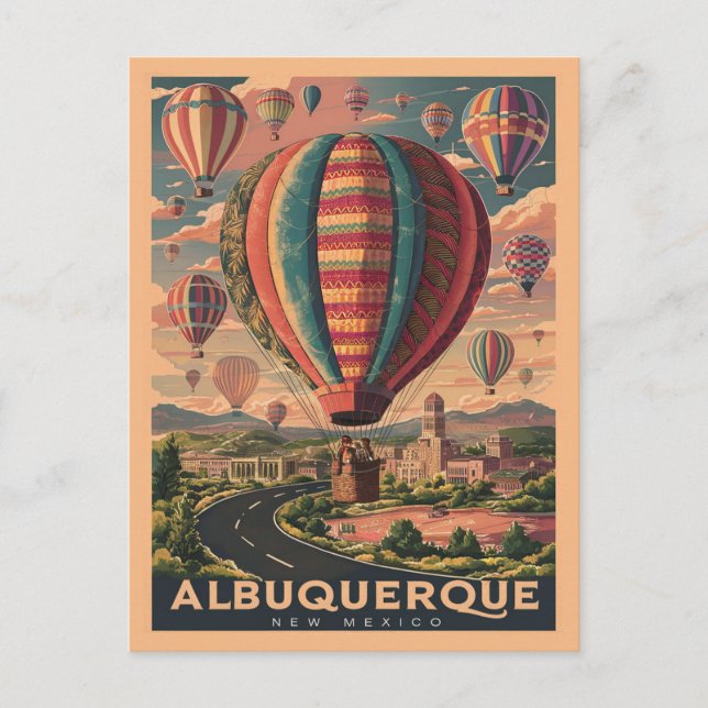 Albuquerque, New Mexico Hot Air Balloons Vintag Postkarte (Vorderseite)