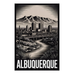 Albuquerque New Mexico Skyline Schwarz Weiß Holzsc Poster