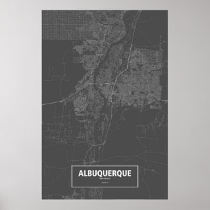 Albuquerque, New Mexiko (weiß auf Schwarzem) Poster