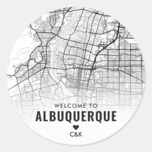 Albuquerque Stadtkarte   Begrüßung Runder Aufkleber