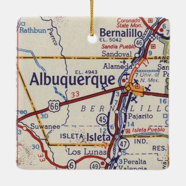 Albuquerque Vintag Map Keramikornament (Rückseite)