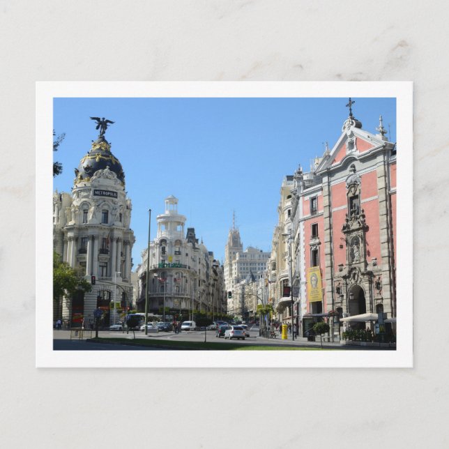 Alcala und Gran Via Street, Madrid Postcard Postkarte (Vorderseite)