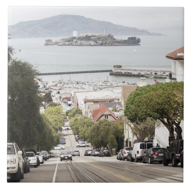 Alcatraz Gefängnis angesehen von San Francisco Fliese (Vorderseite)