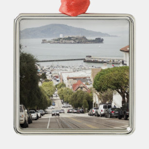 Alcatraz Gefängnis angesehen von San Francisco Silbernes Ornament