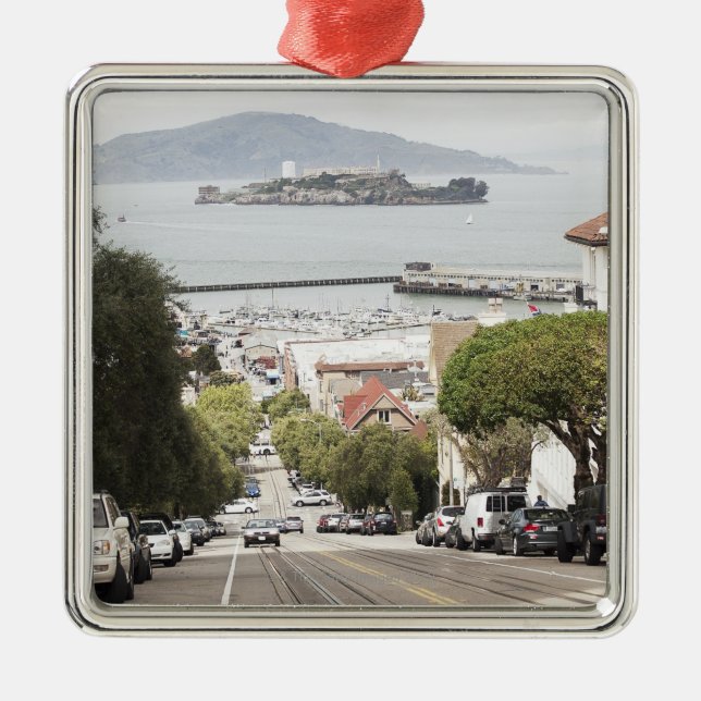 Alcatraz Gefängnis angesehen von San Francisco Silbernes Ornament (Vorne)