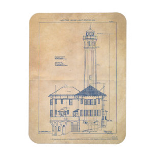 Alcatraz Island Leuchtturm Vintage Blueprint Magnet